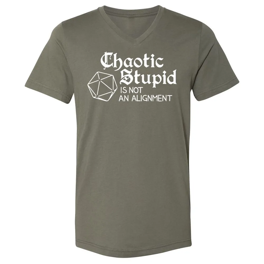 Chaotic Stupid Is Not An Alignment Unisex V-Neck T-Shirt - Military Green - 10