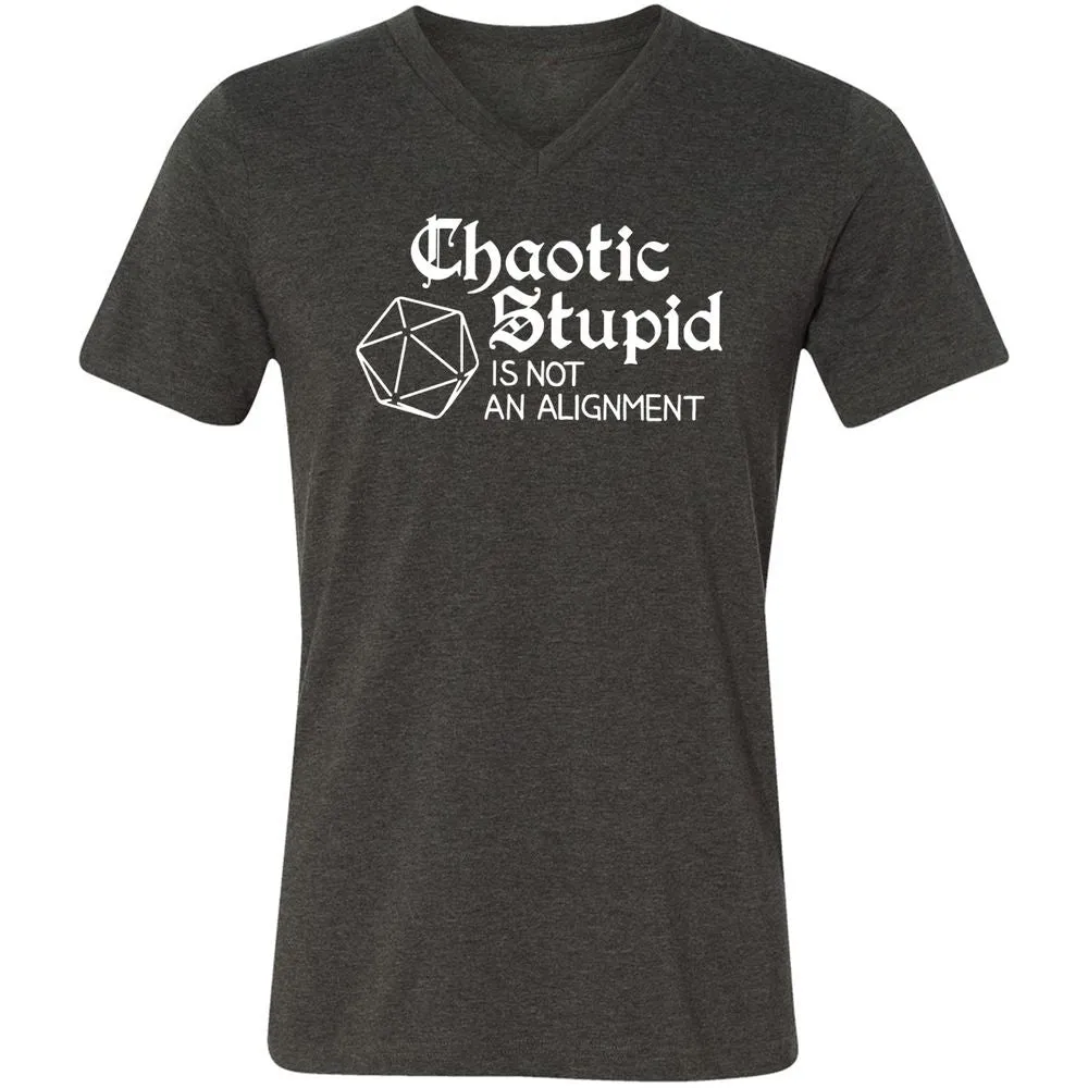 Chaotic Stupid Is Not An Alignment Unisex V-Neck T-Shirt - Dark Grey Heather - 8