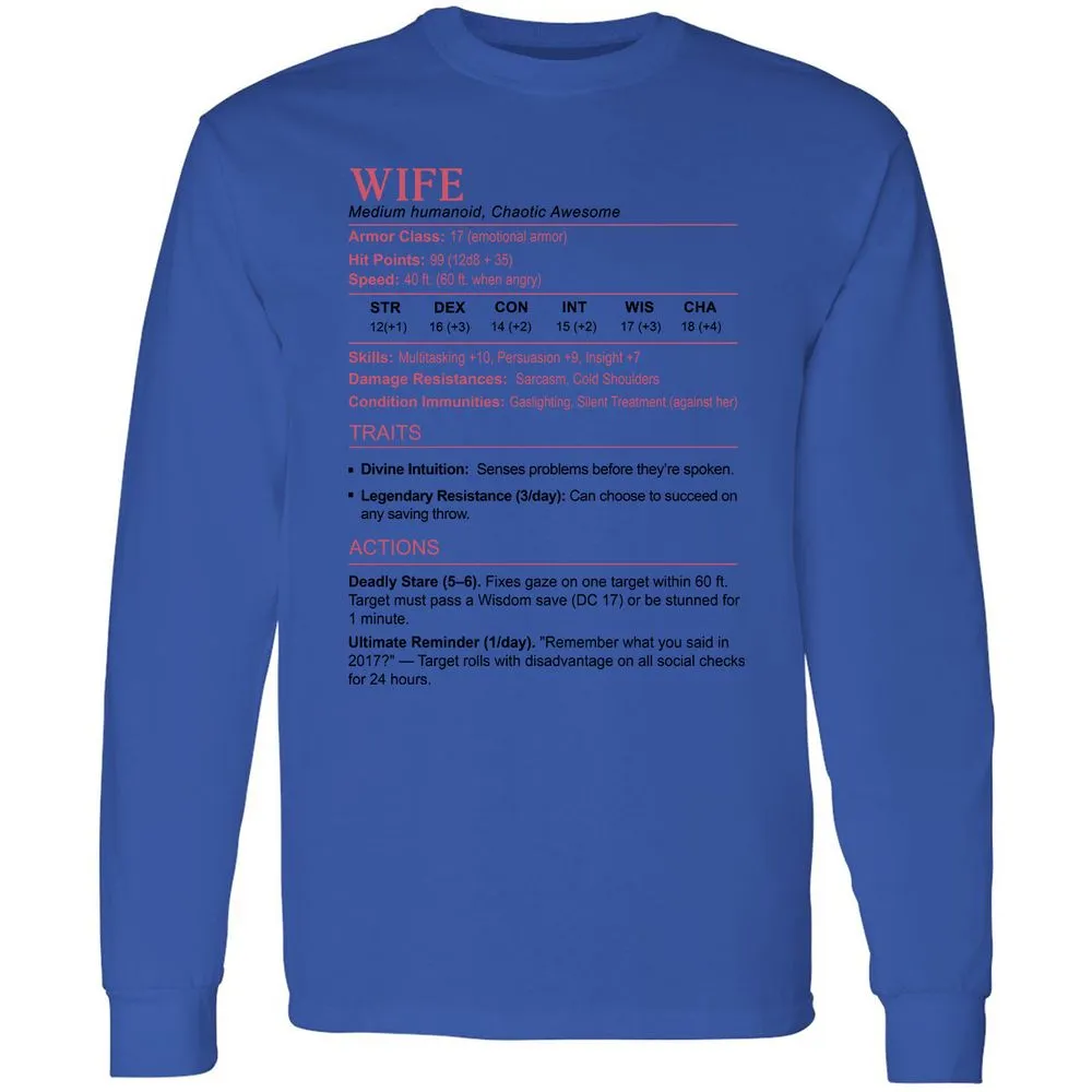 Wife Stats 2 Long Sleeve T-Shirt - Royal - 4