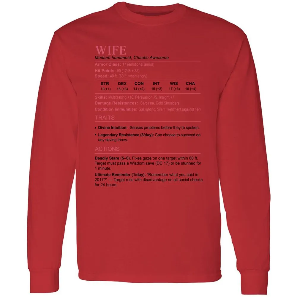 Wife Stats 2 Long Sleeve T-Shirt - Red - 14