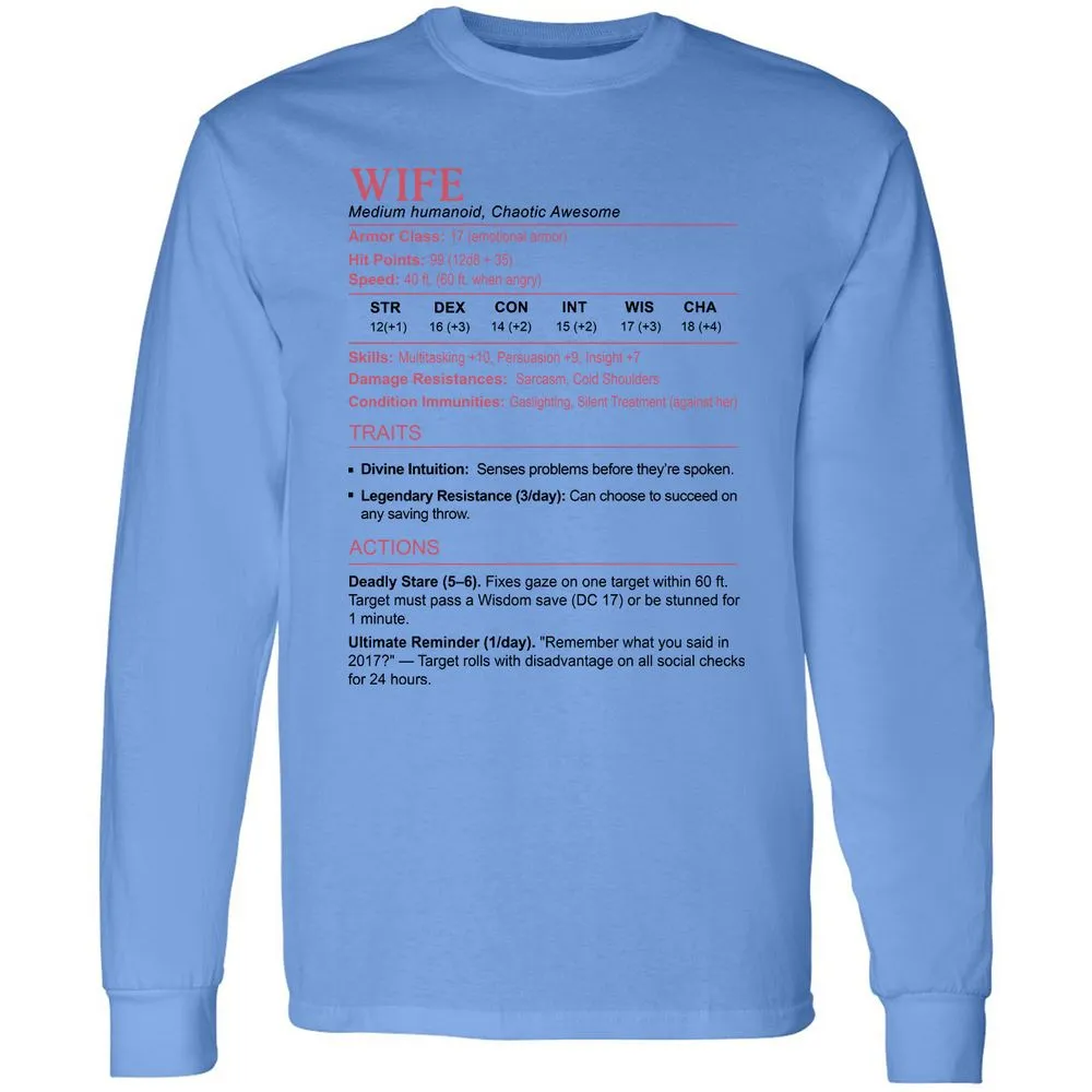 Wife Stats 2 Long Sleeve T-Shirt - Carolina Blue - 2