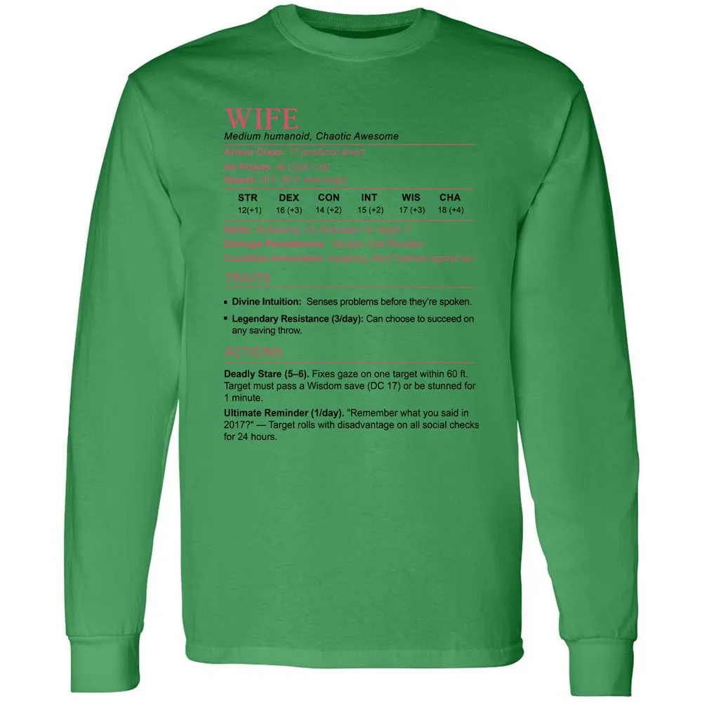 Wife Stats 2 Long Sleeve T-Shirt - Irish Green - 10