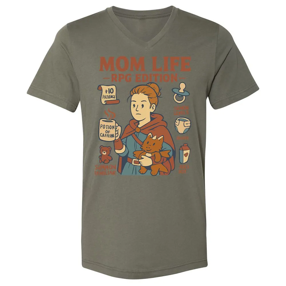 Mom Life RPG Edition Unisex V-Neck T-Shirt - Military Green - 10