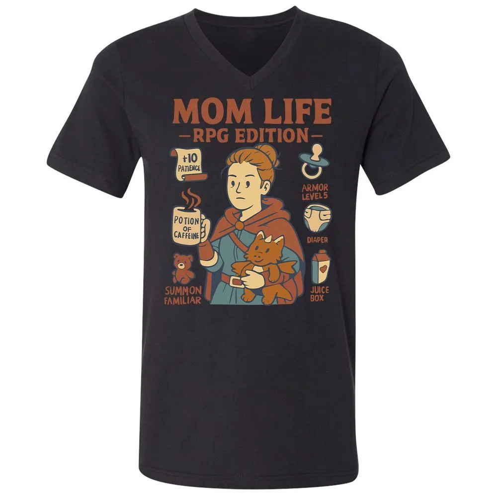 Mom Life RPG Edition Unisex V-Neck T-Shirt - Black - 16
