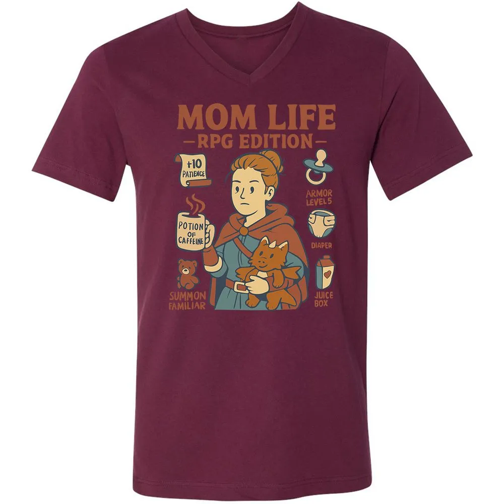 Mom Life RPG Edition Unisex V-Neck T-Shirt - Maroon - 6