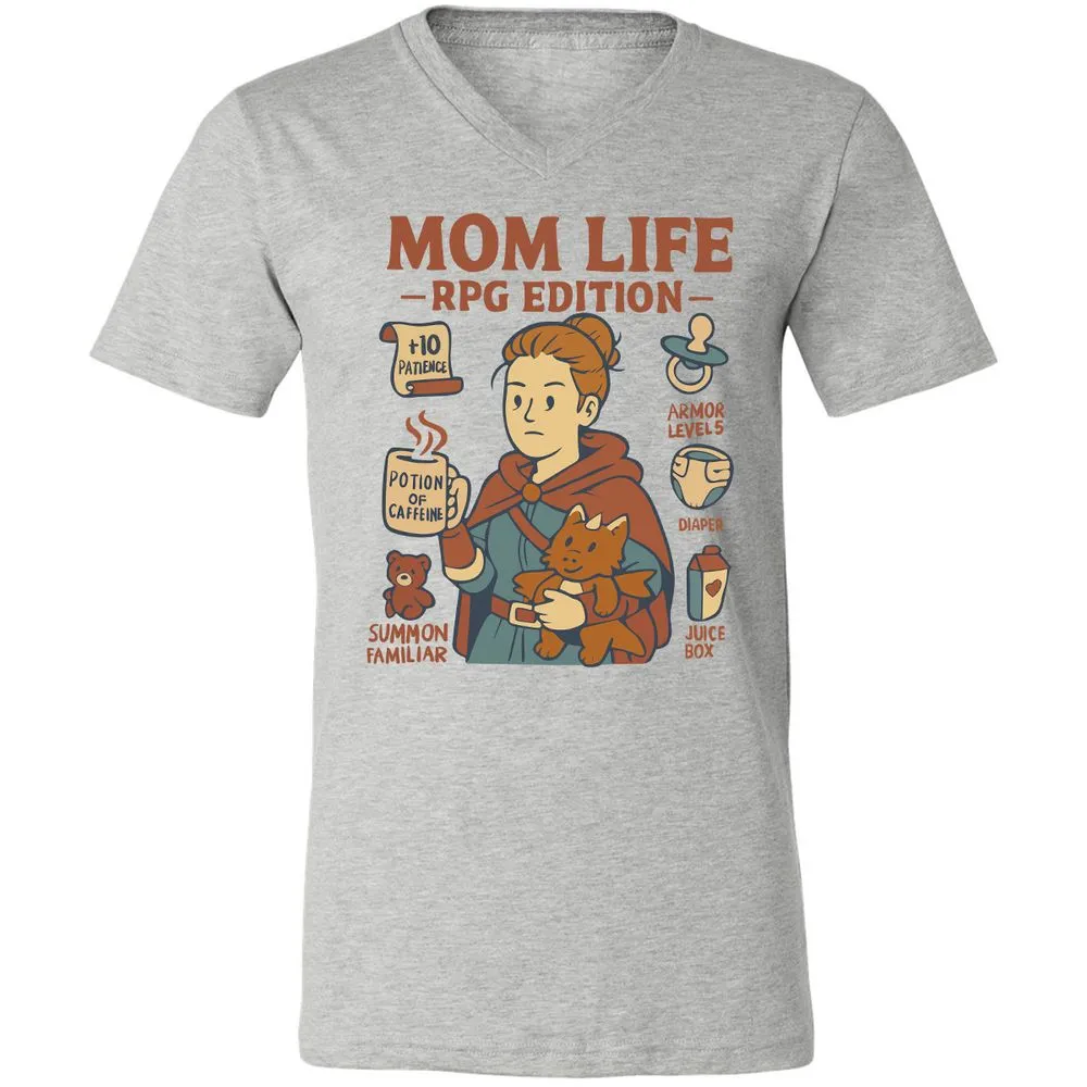 Mom Life RPG Edition Unisex V-Neck T-Shirt - Athletic Heather - 7