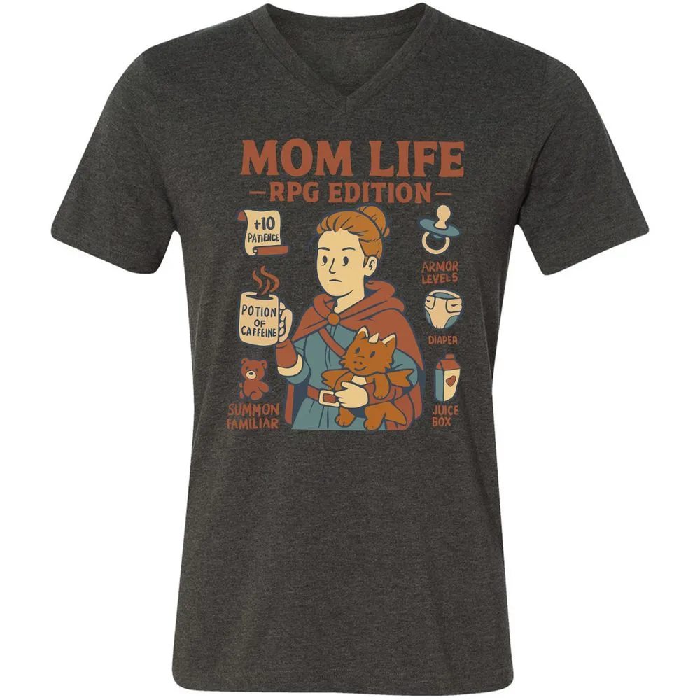 Mom Life RPG Edition Unisex V-Neck T-Shirt - Dark Grey Heather - 8