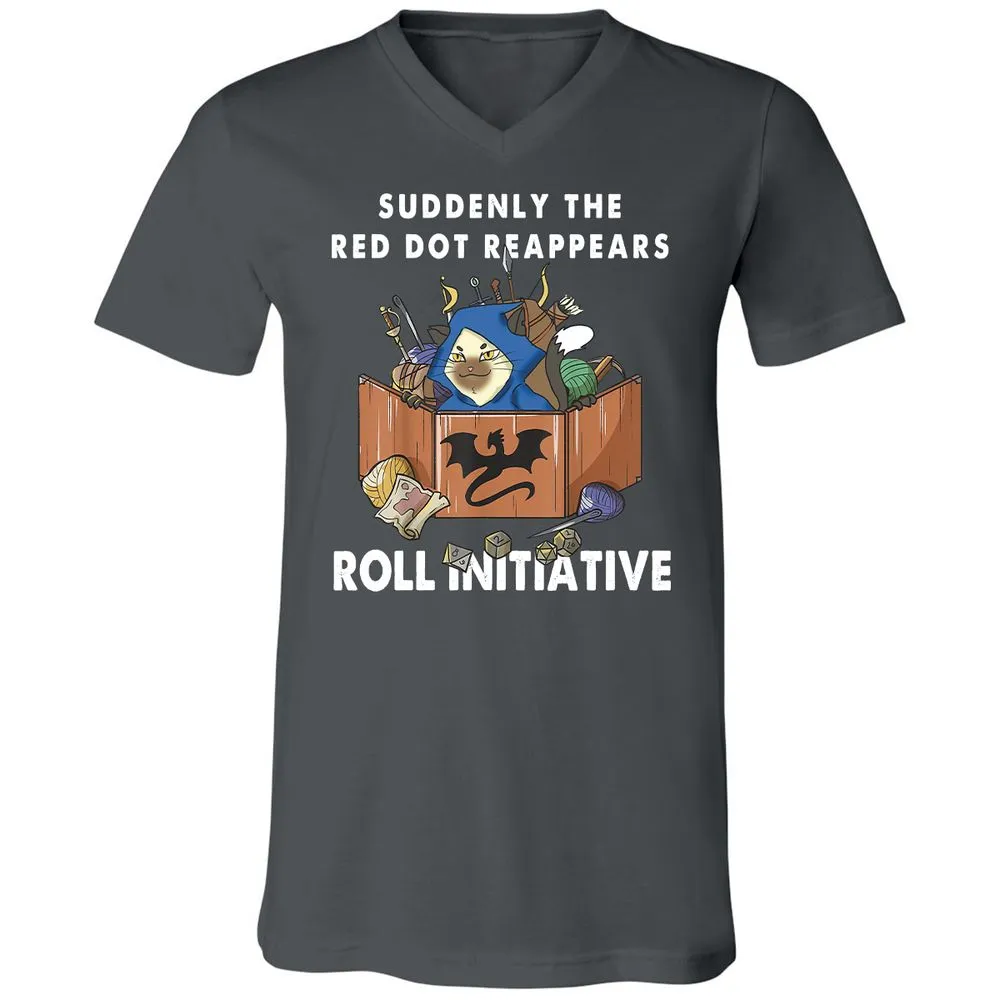 Suddenly The Red Dot Reappears Roll Initiative Unisex V-Neck T-Shirt - Asphalt - 12