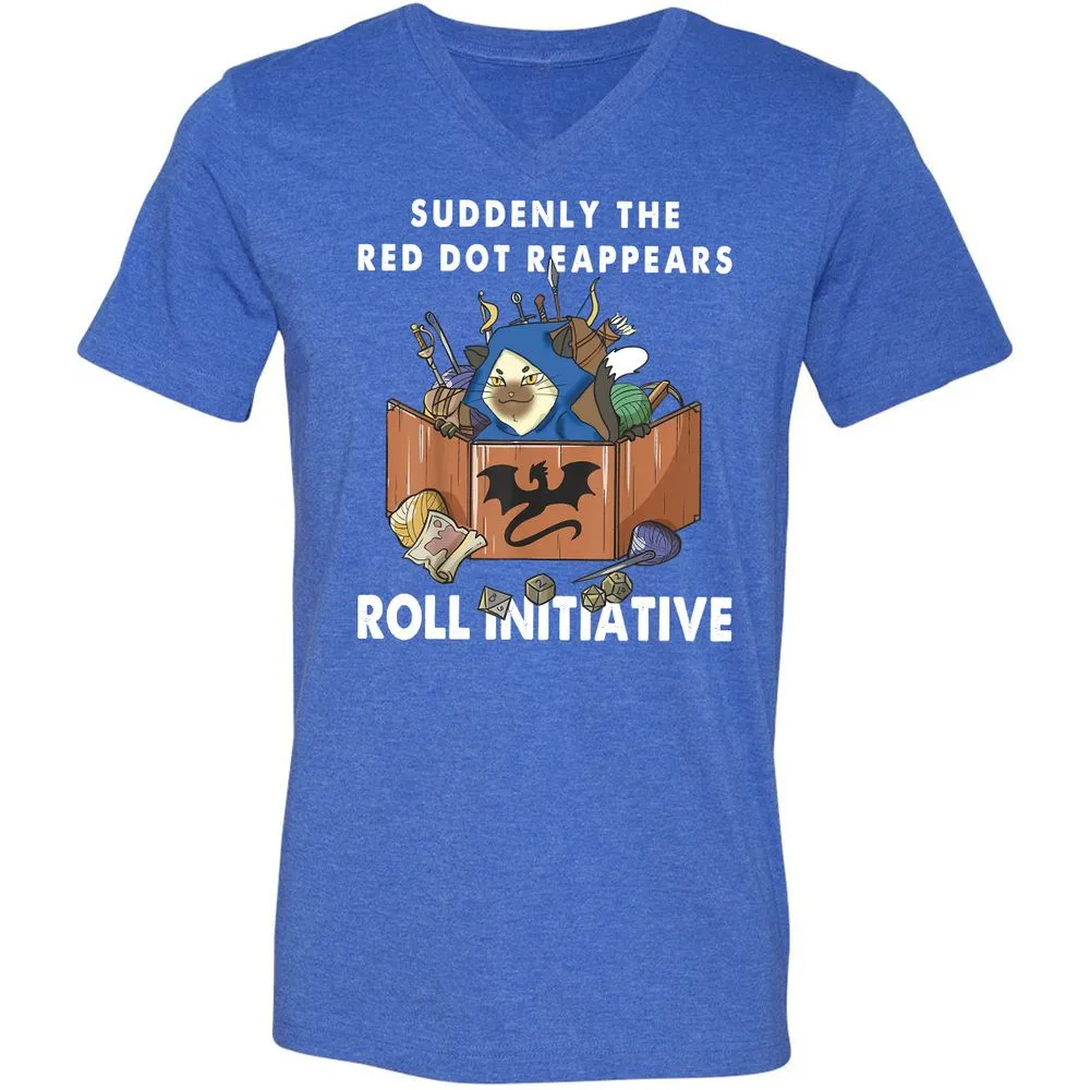 Suddenly The Red Dot Reappears Roll Initiative Unisex V-Neck T-Shirt - Heather True Royal - 14