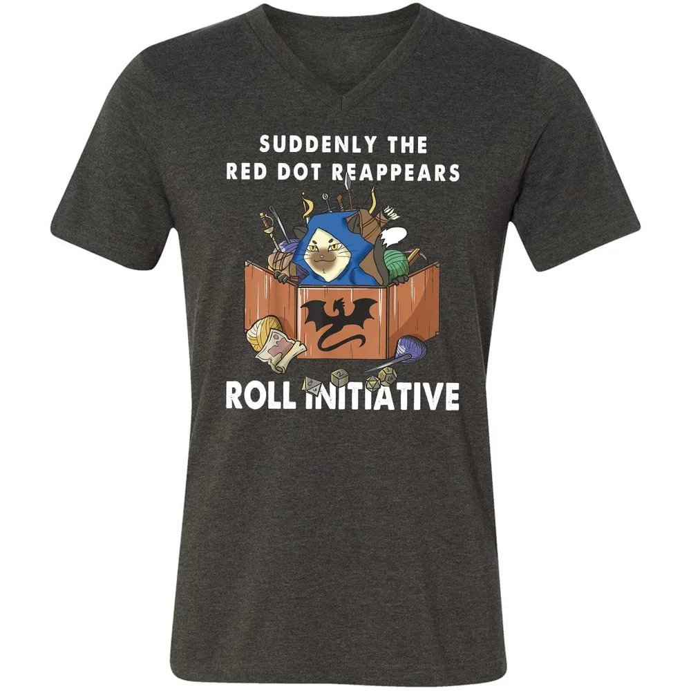 Suddenly The Red Dot Reappears Roll Initiative Unisex V-Neck T-Shirt - Dark Grey Heather - 8
