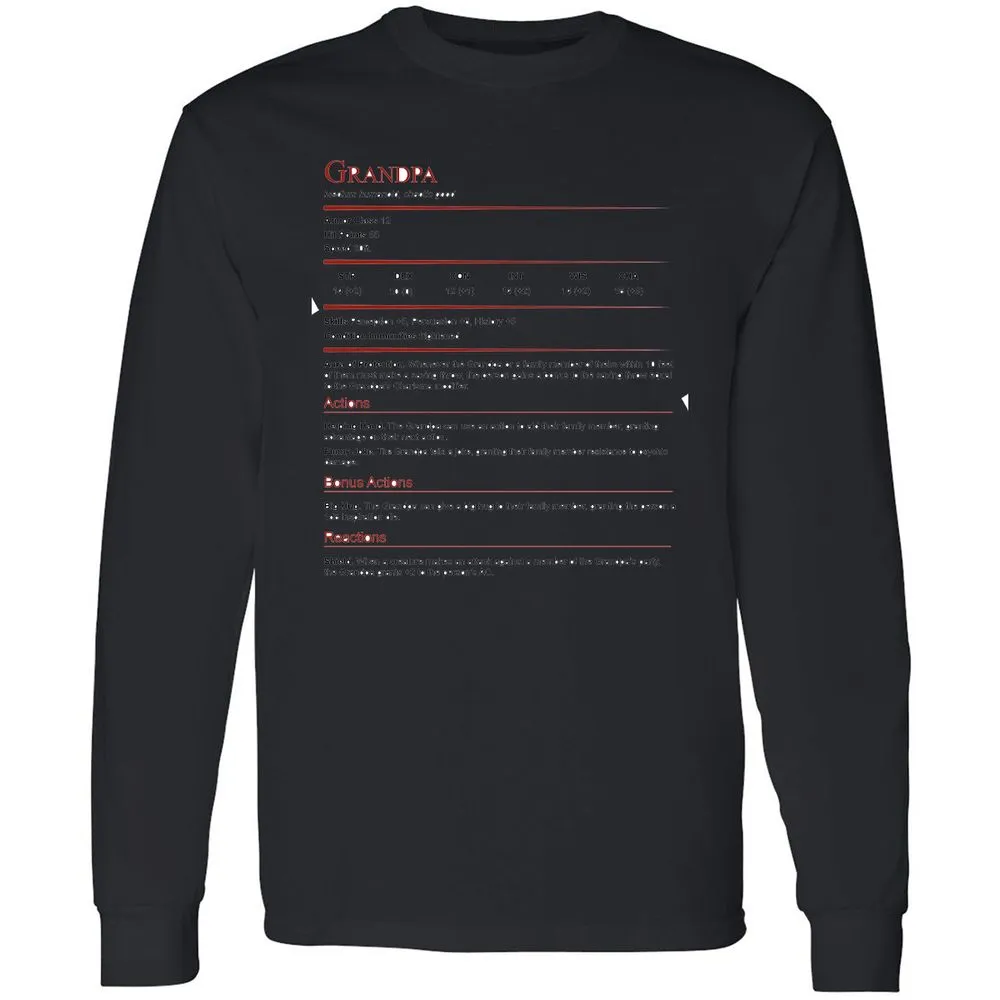 Grandpa Stat Block Long Sleeve T-Shirt - Black - 16