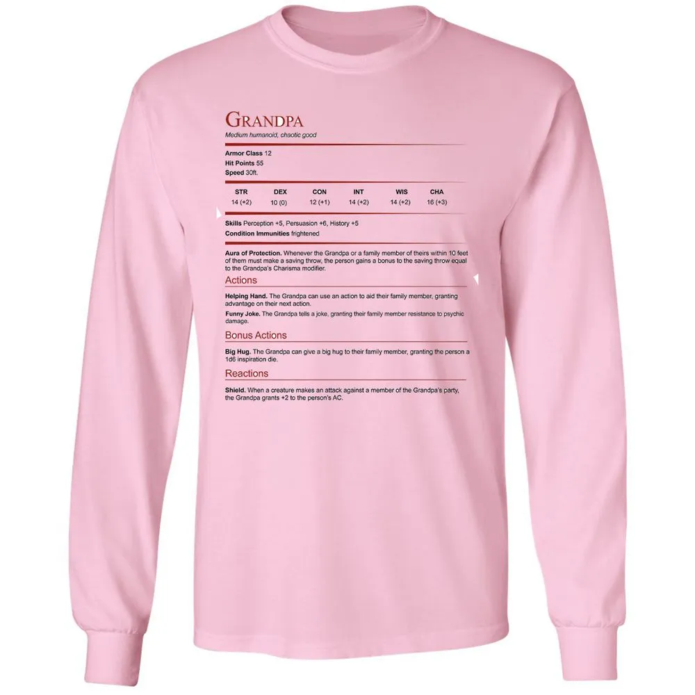Grandpa Stat Block Long Sleeve T-Shirt - Light Pink - 3