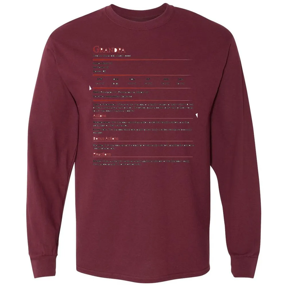 Grandpa Stat Block Long Sleeve T-Shirt - Maroon - 11