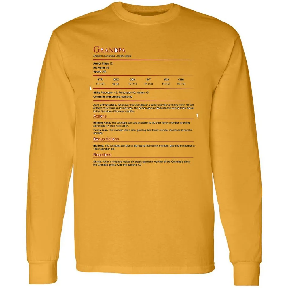 Grandpa Stat Block Long Sleeve T-Shirt - Gold - 9