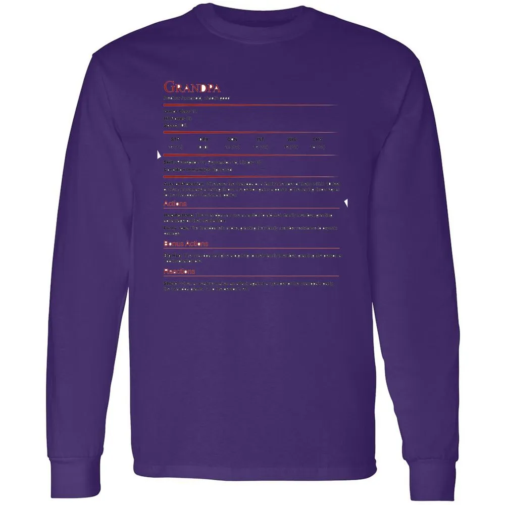 Grandpa Stat Block Long Sleeve T-Shirt - Purple - 13