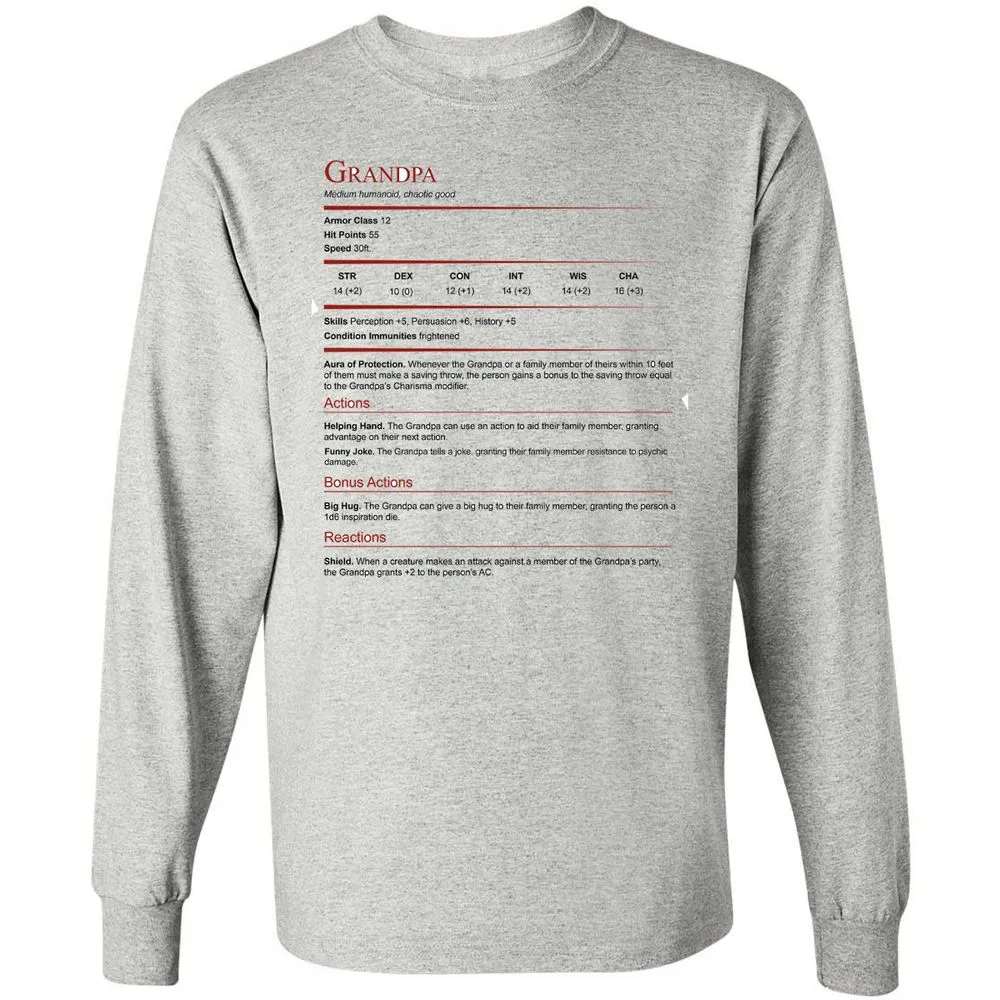 Grandpa Stat Block Long Sleeve T-Shirt - Ash - 5