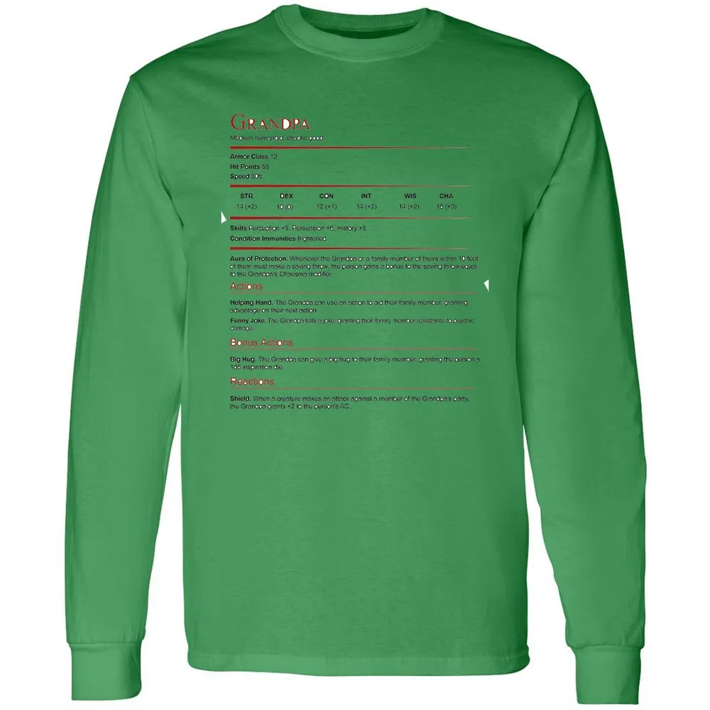 Grandpa Stat Block Long Sleeve T-Shirt - Irish Green - 10