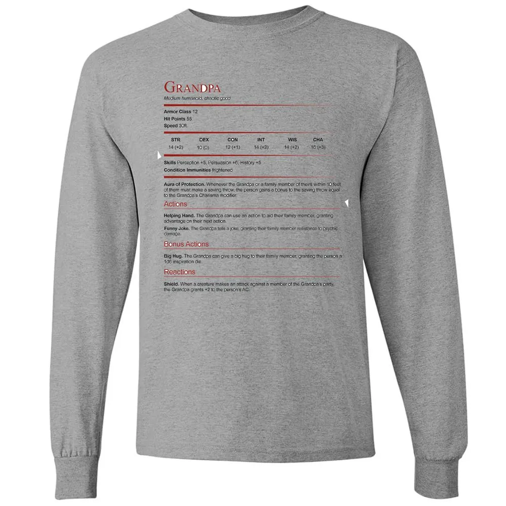 Grandpa Stat Block Long Sleeve T-Shirt - Graphite Heather - 6