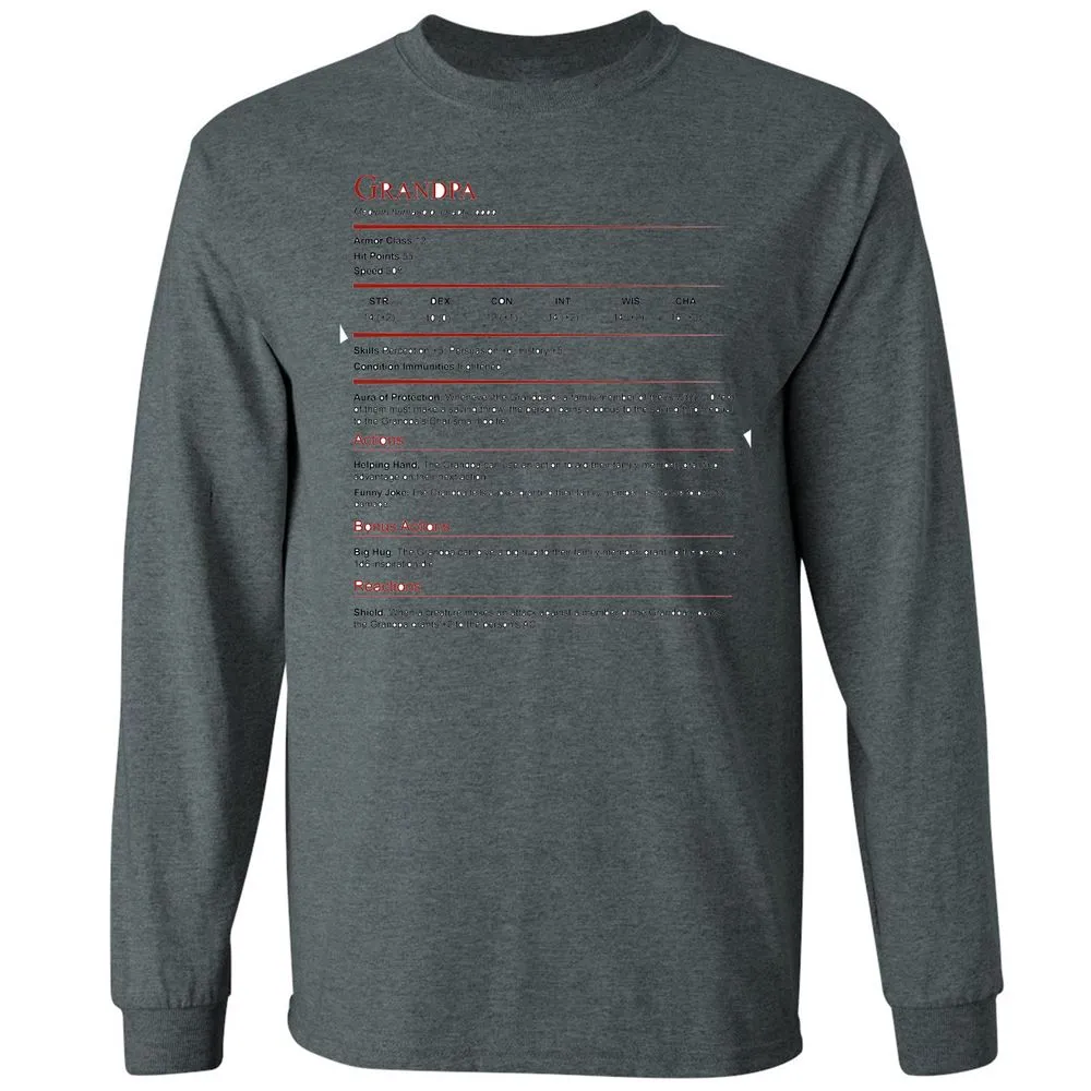 Grandpa Stat Block Long Sleeve T-Shirt - Dark Heather - 15
