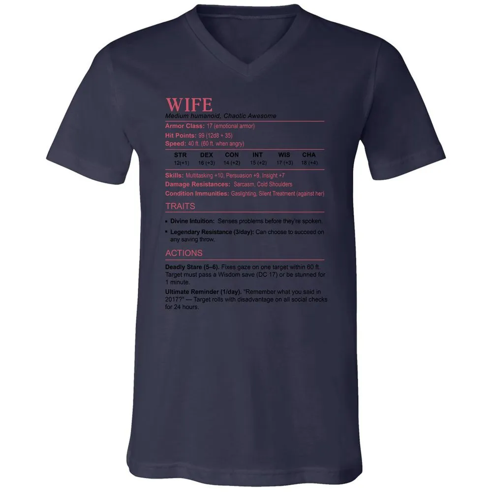 Wife Stats 2 Unisex V-Neck T-Shirt - Navy - 9