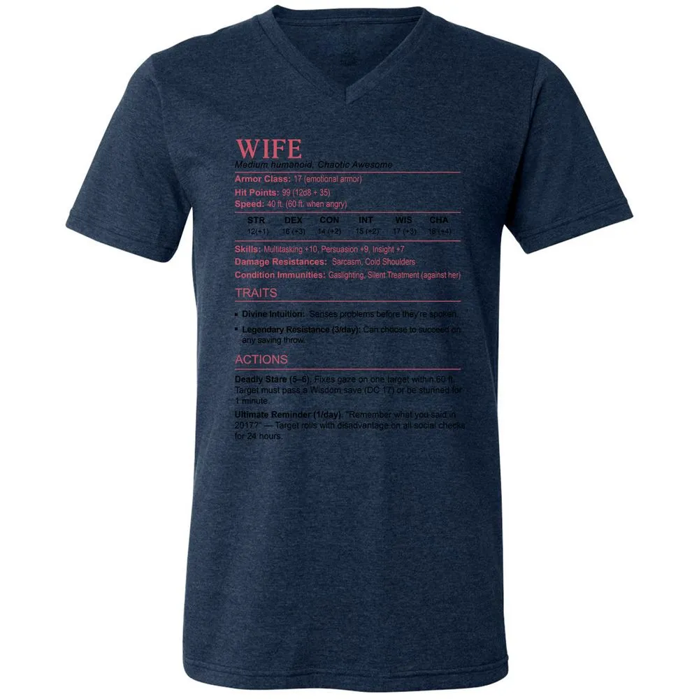 Wife Stats 2 Unisex V-Neck T-Shirt - Heather Navy - 15