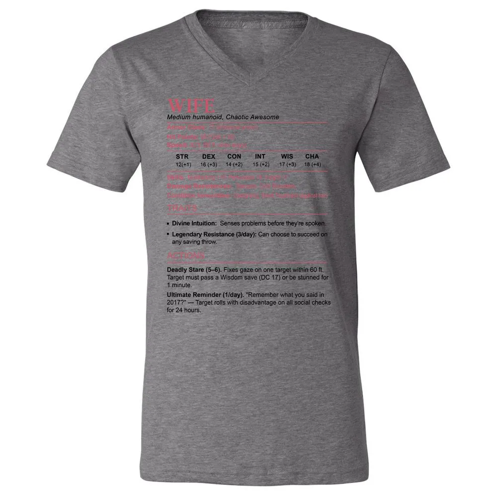 Wife Stats 2 Unisex V-Neck T-Shirt - Deep Heather - 13