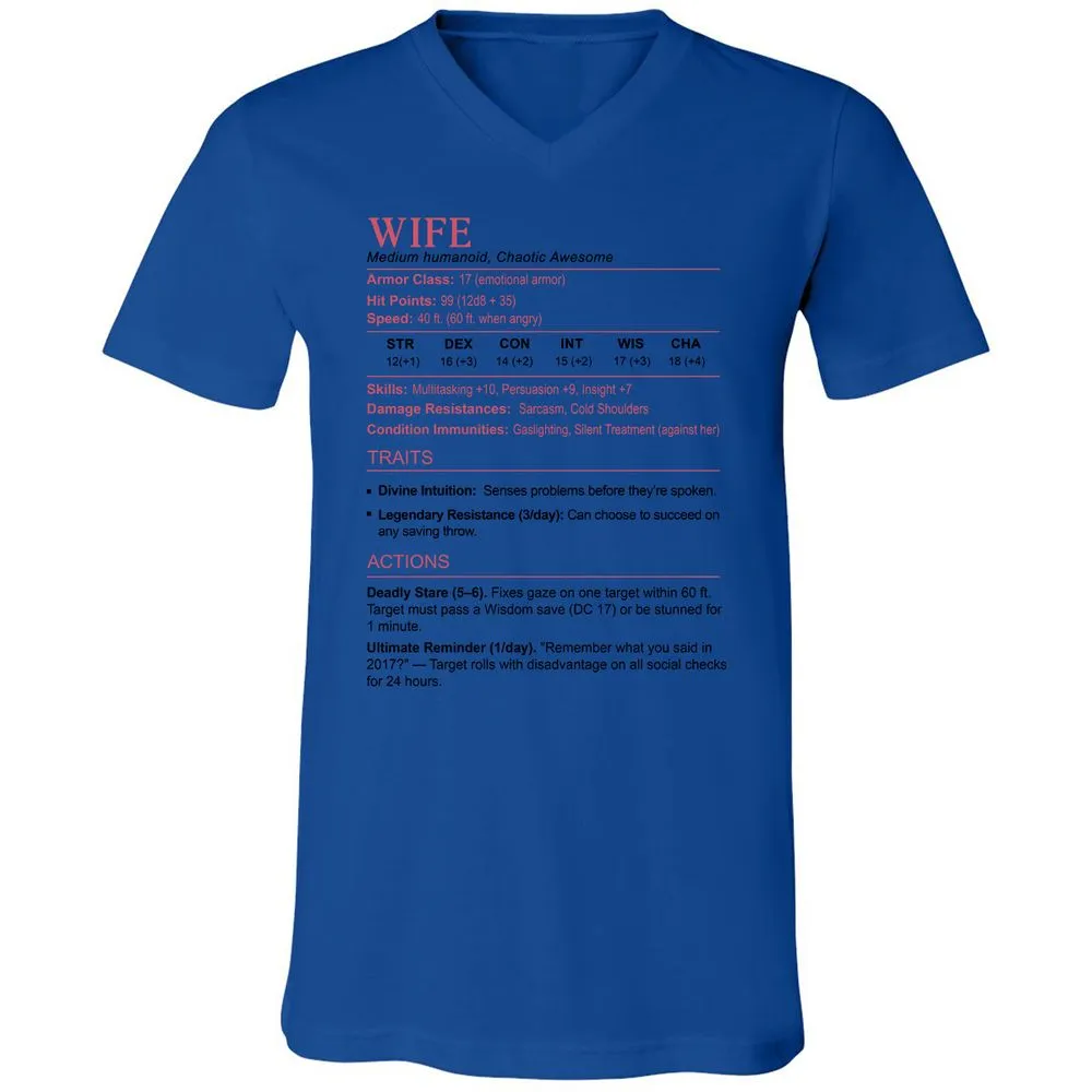 Wife Stats 2 Unisex V-Neck T-Shirt - True Royal - 4