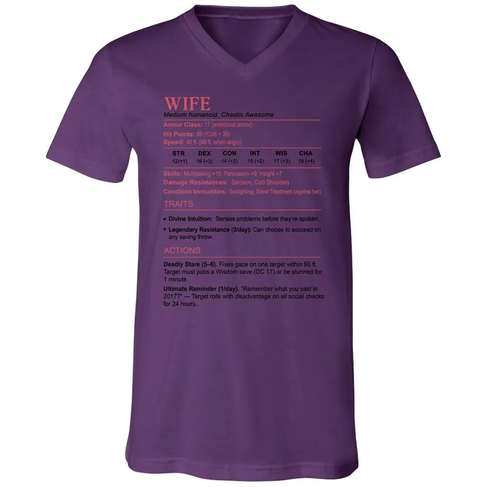 Wife Stats 2 Unisex V-Neck T-Shirt - Team Purple - 2