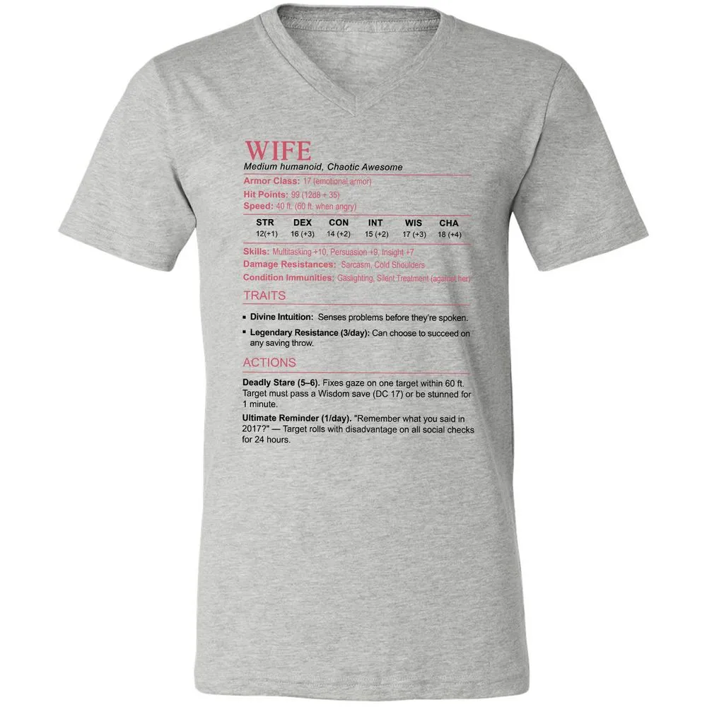 Wife Stats 2 Unisex V-Neck T-Shirt - Athletic Heather - 7