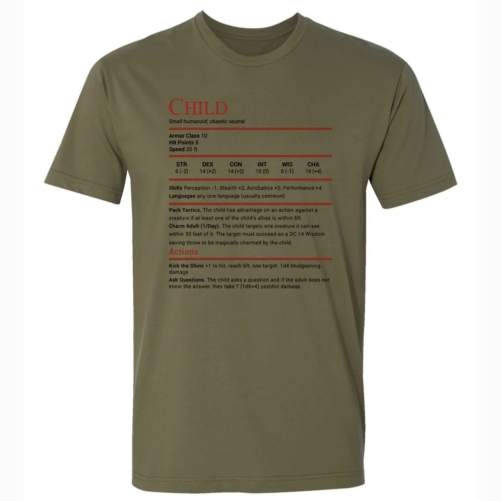 Child Stats Premium Unisex T-Shirt - Military Green - 5