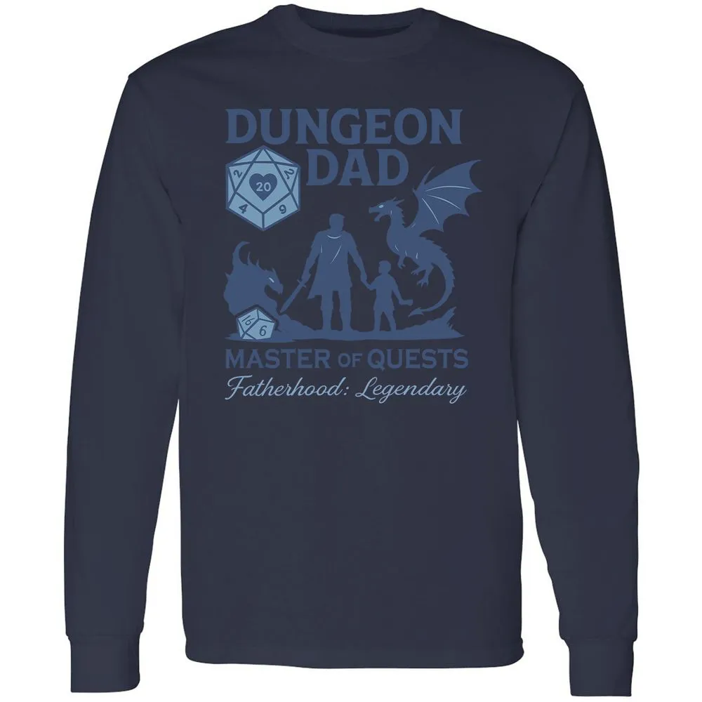 Dungeon Dad Master Of Quests Long Sleeve T-Shirt - Navy - 12