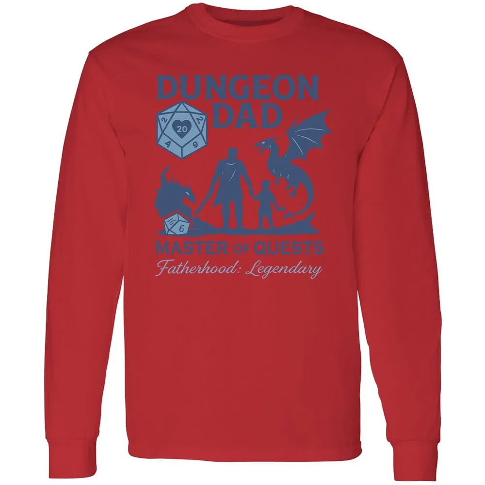 Dungeon Dad Master Of Quests Long Sleeve T-Shirt - Red - 14