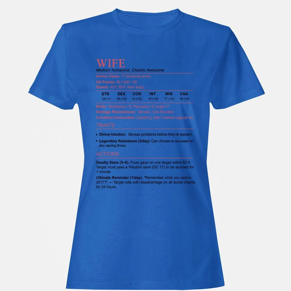 Wife Stats 2 Women's T-Shirt - Royal - 14