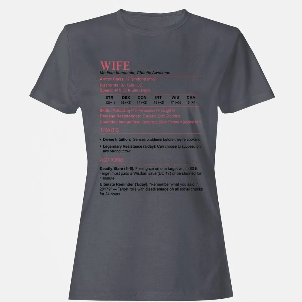 Wife Stats 2 Women's T-Shirt - Dark Heather - 5