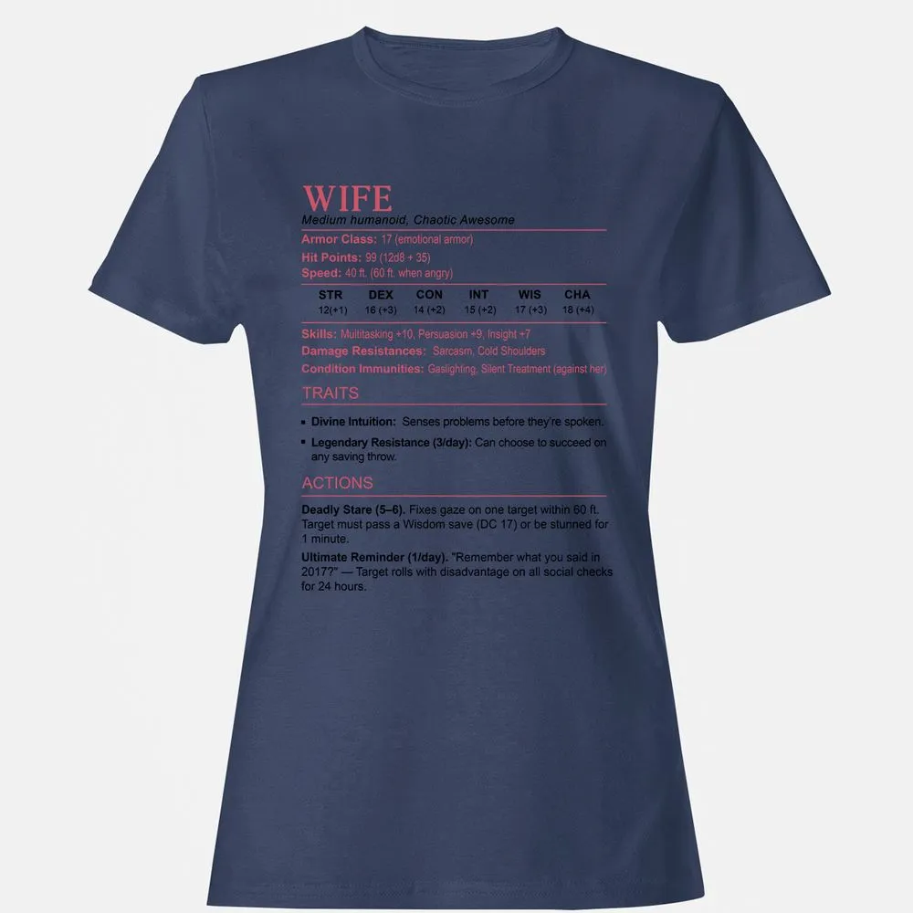 Wife Stats 2 Women's T-Shirt - Navy - 10