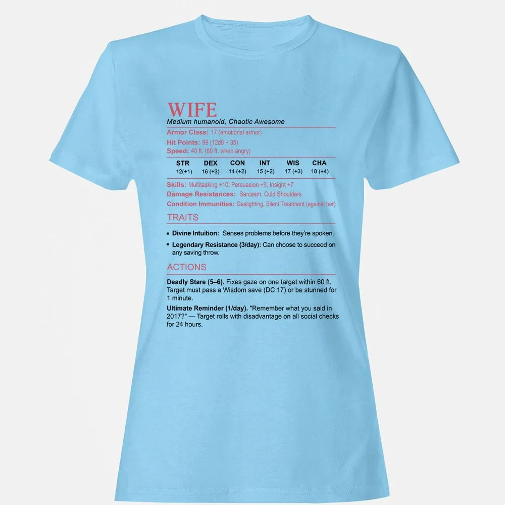Wife Stats 2 Women's T-Shirt - Light Blue - 8