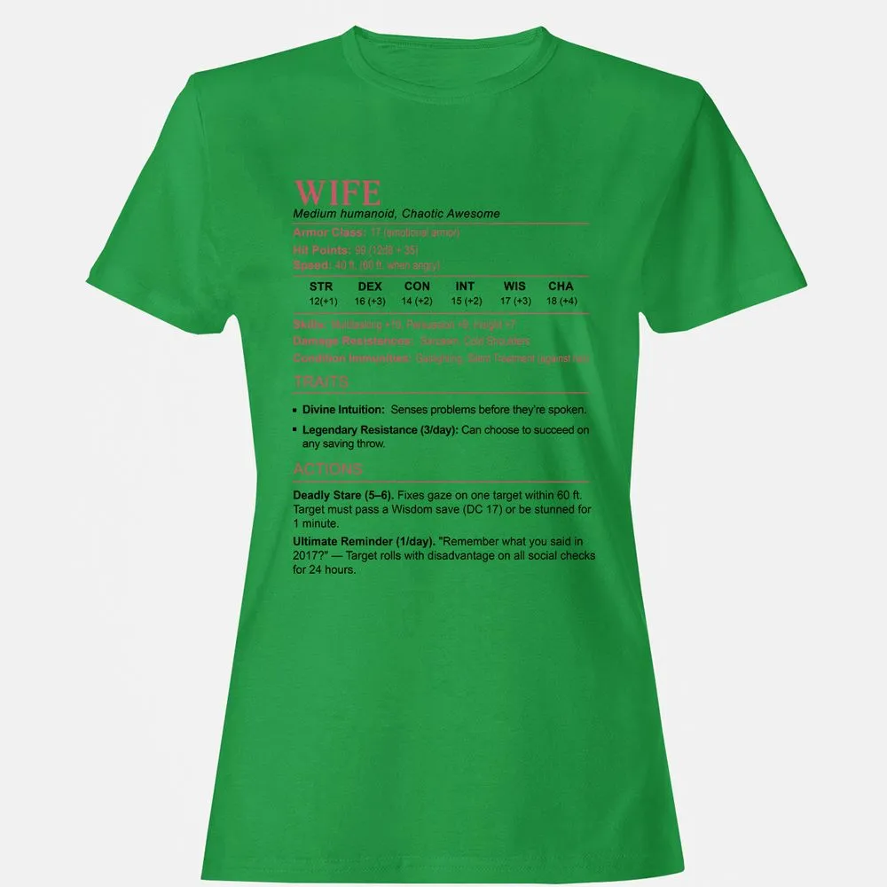 Wife Stats 2 Women's T-Shirt - Irish Green - 7