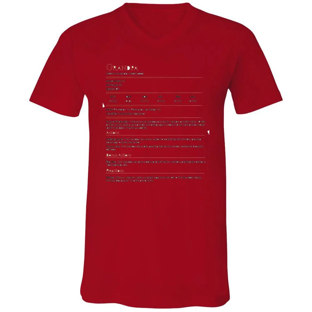 Grandpa Stat Block Unisex V-Neck T-Shirt - Red - 3