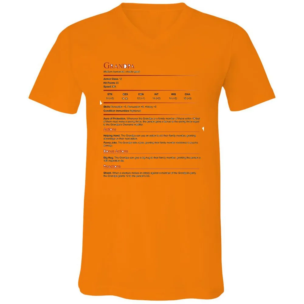 Grandpa Stat Block Unisex V-Neck T-Shirt - Orange - 11