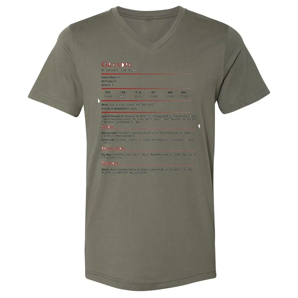 Grandpa Stat Block Unisex V-Neck T-Shirt - Military Green - 10