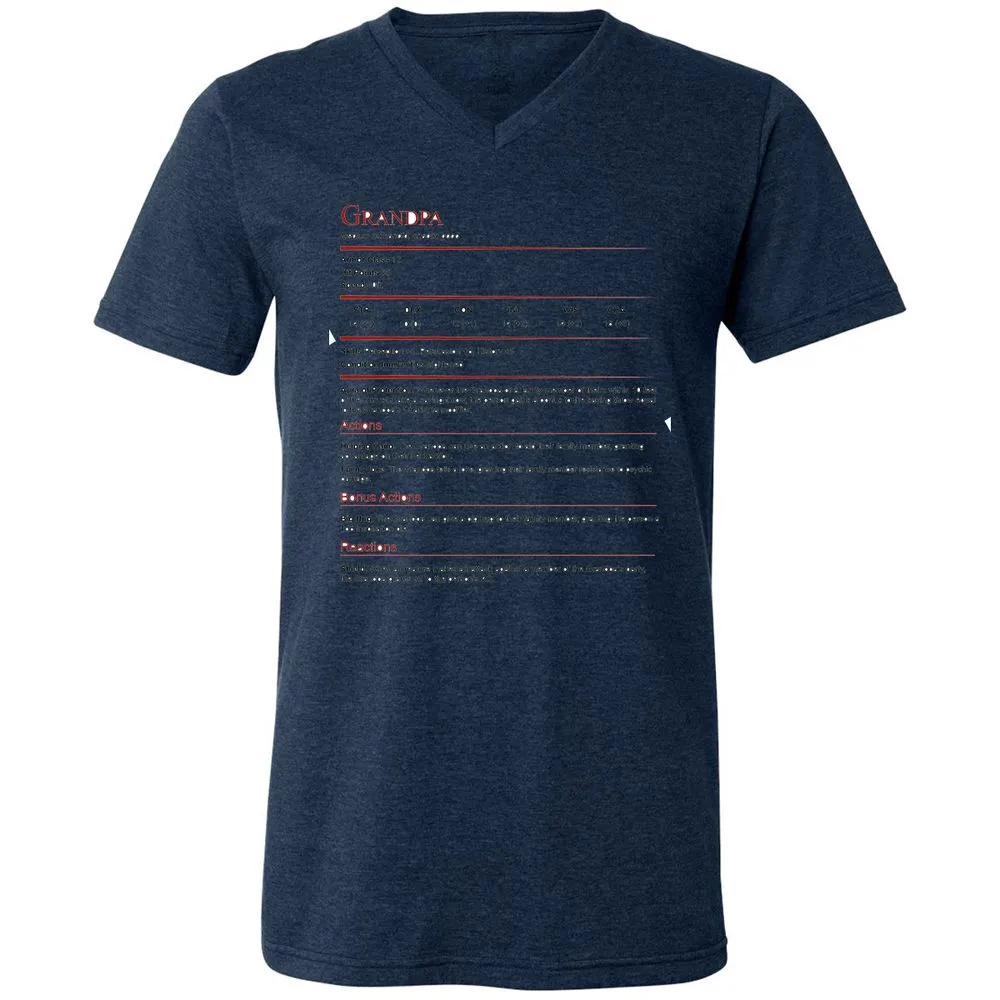 Grandpa Stat Block Unisex V-Neck T-Shirt - Heather Navy - 15