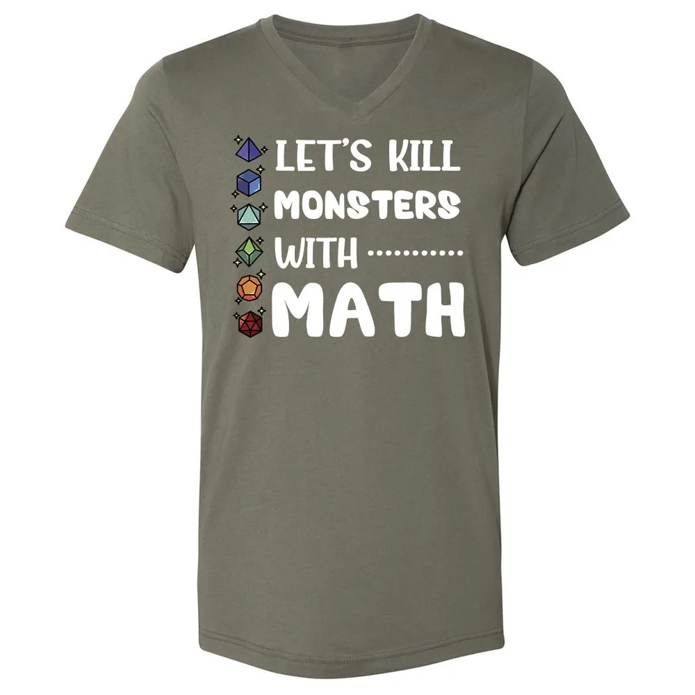 Let's Kill Monsters With Math Unisex V-Neck T-Shirt - Military Green - 10