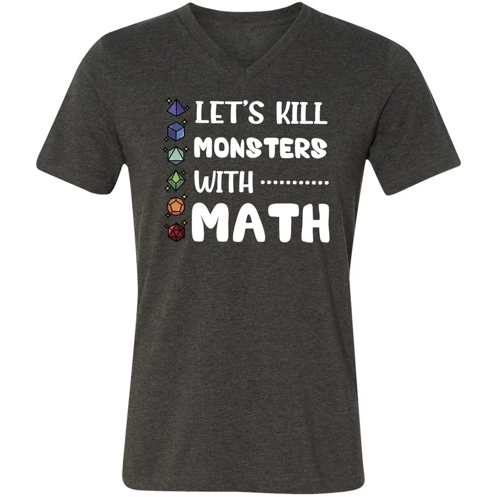 Let's Kill Monsters With Math Unisex V-Neck T-Shirt - Dark Grey Heather - 8