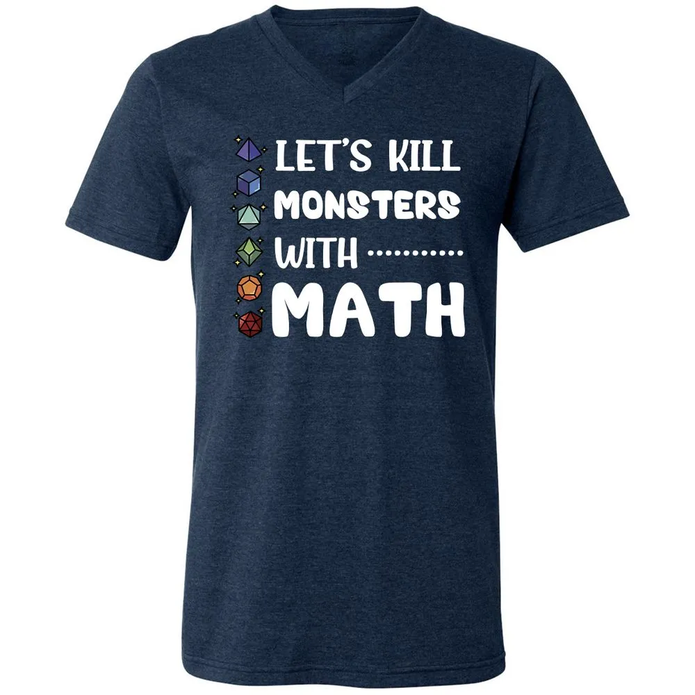 Let's Kill Monsters With Math Unisex V-Neck T-Shirt - Heather Navy - 15