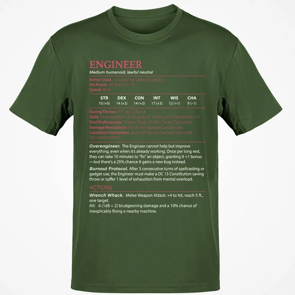 Engineer Stats Classic Unisex T-Shirt - Military Green - 6