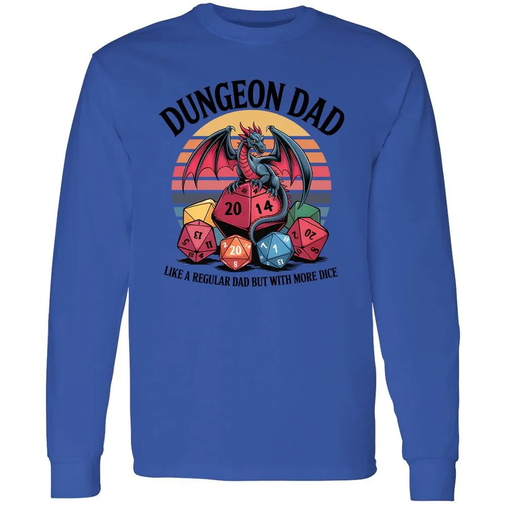Dungeon Dad With More Dice Long Sleeve T-Shirt - Royal - 4