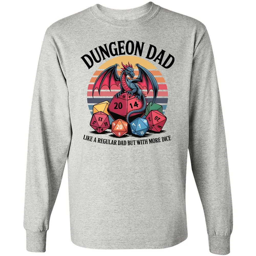 Dungeon Dad With More Dice Long Sleeve T-Shirt - Ash - 5
