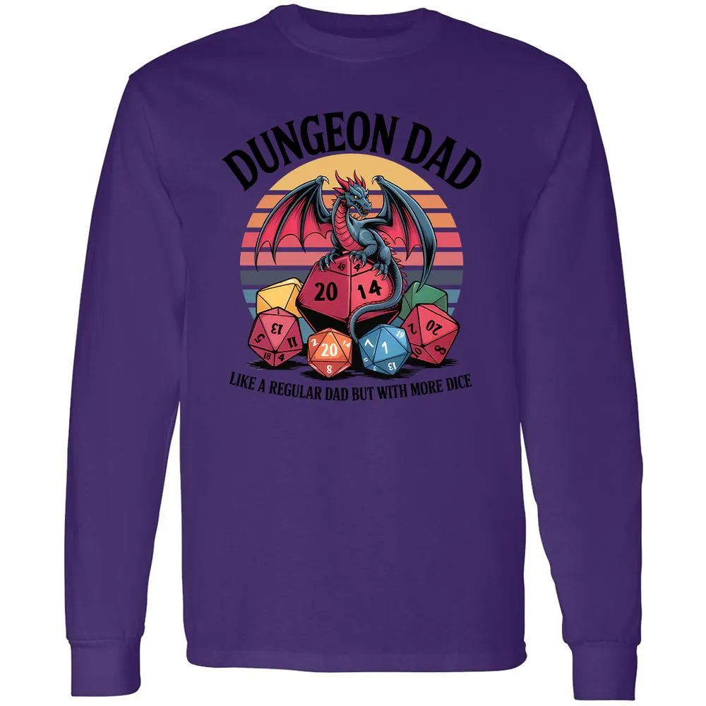 Dungeon Dad With More Dice Long Sleeve T-Shirt - Purple - 13