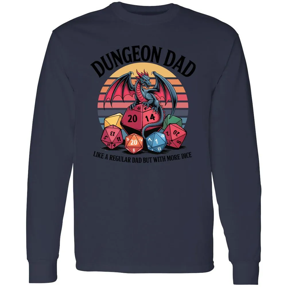 Dungeon Dad With More Dice Long Sleeve T-Shirt - Navy - 12