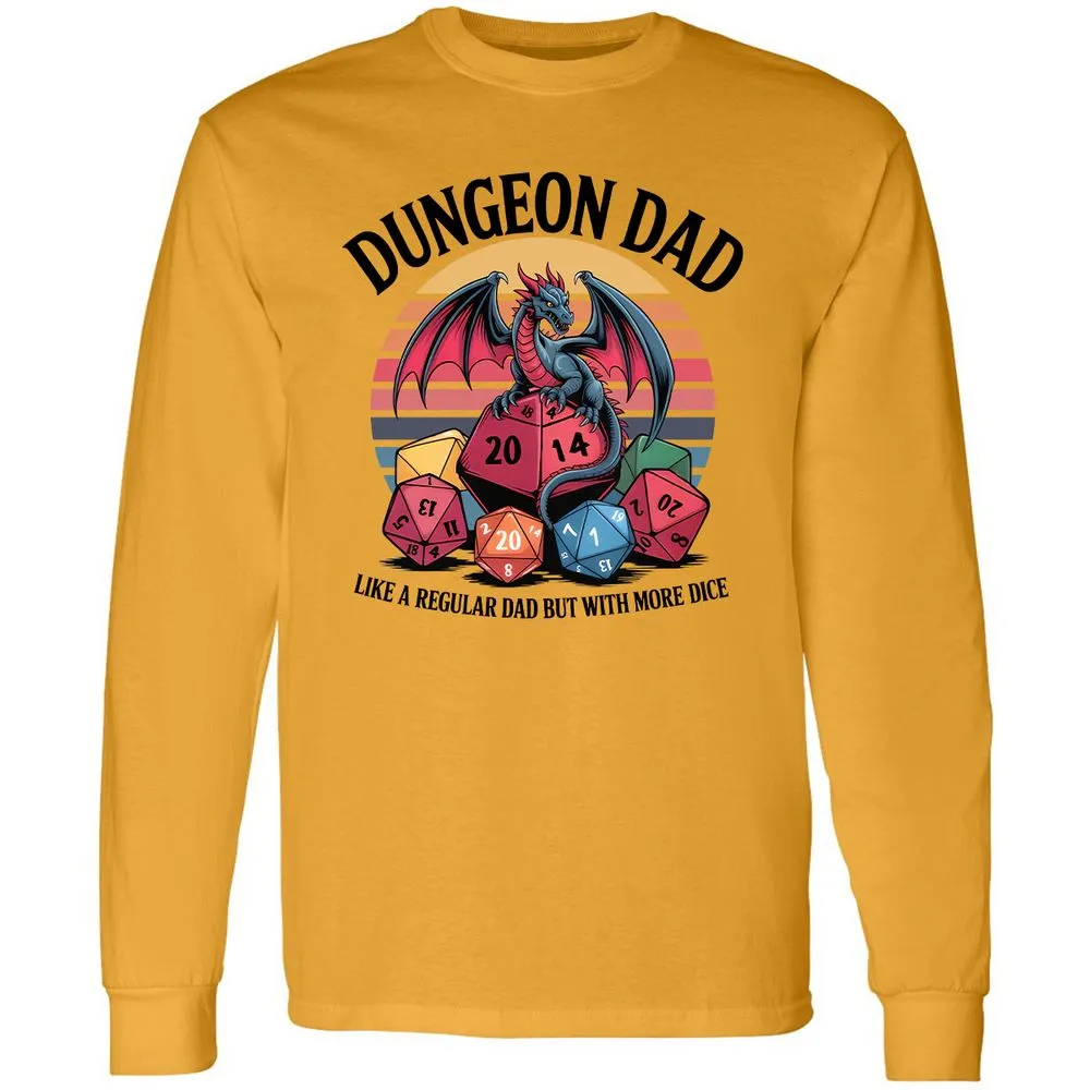 Dungeon Dad With More Dice Long Sleeve T-Shirt - Gold - 9